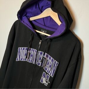 Northwestern Wildcats Full Zip Hoodie Men’s XXL Black Embroidered Sweatshirt